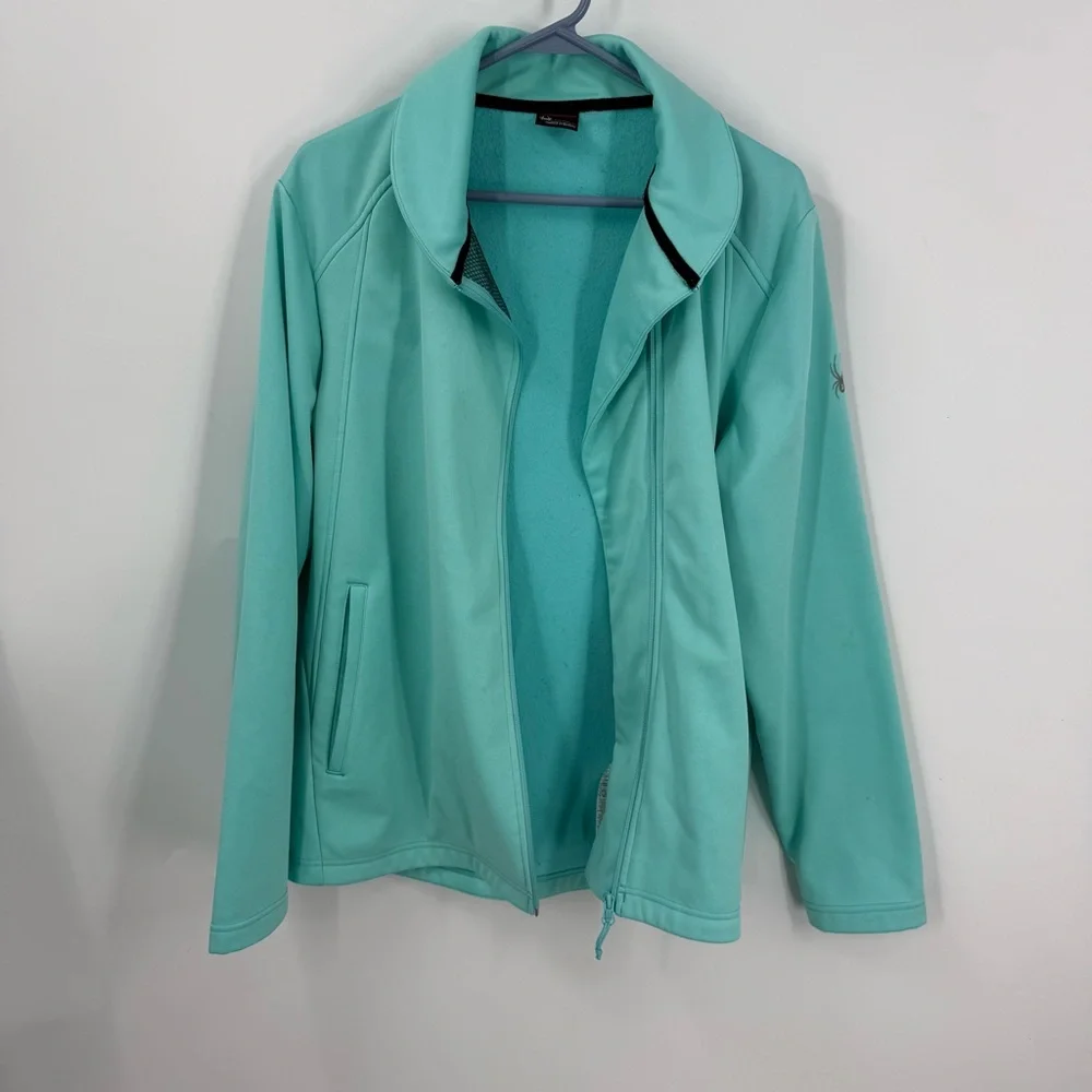 Spyder Fleece lined off center zipper aqua blue Ski Jacket Lightweight XL